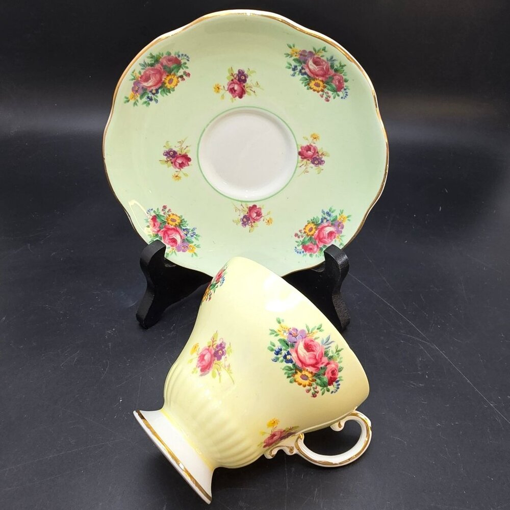 E.B. Foley Teacup and Saucer Set Vintage Floral Bone China Gold Trim VL4036